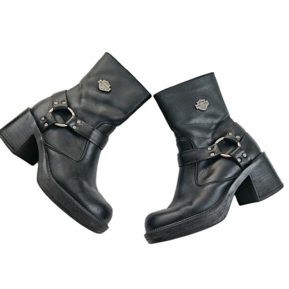 Harley Davidson 81026 Pavement Black Leather Women's Harness Boots Size 6 Biker - Picture 1 of 10